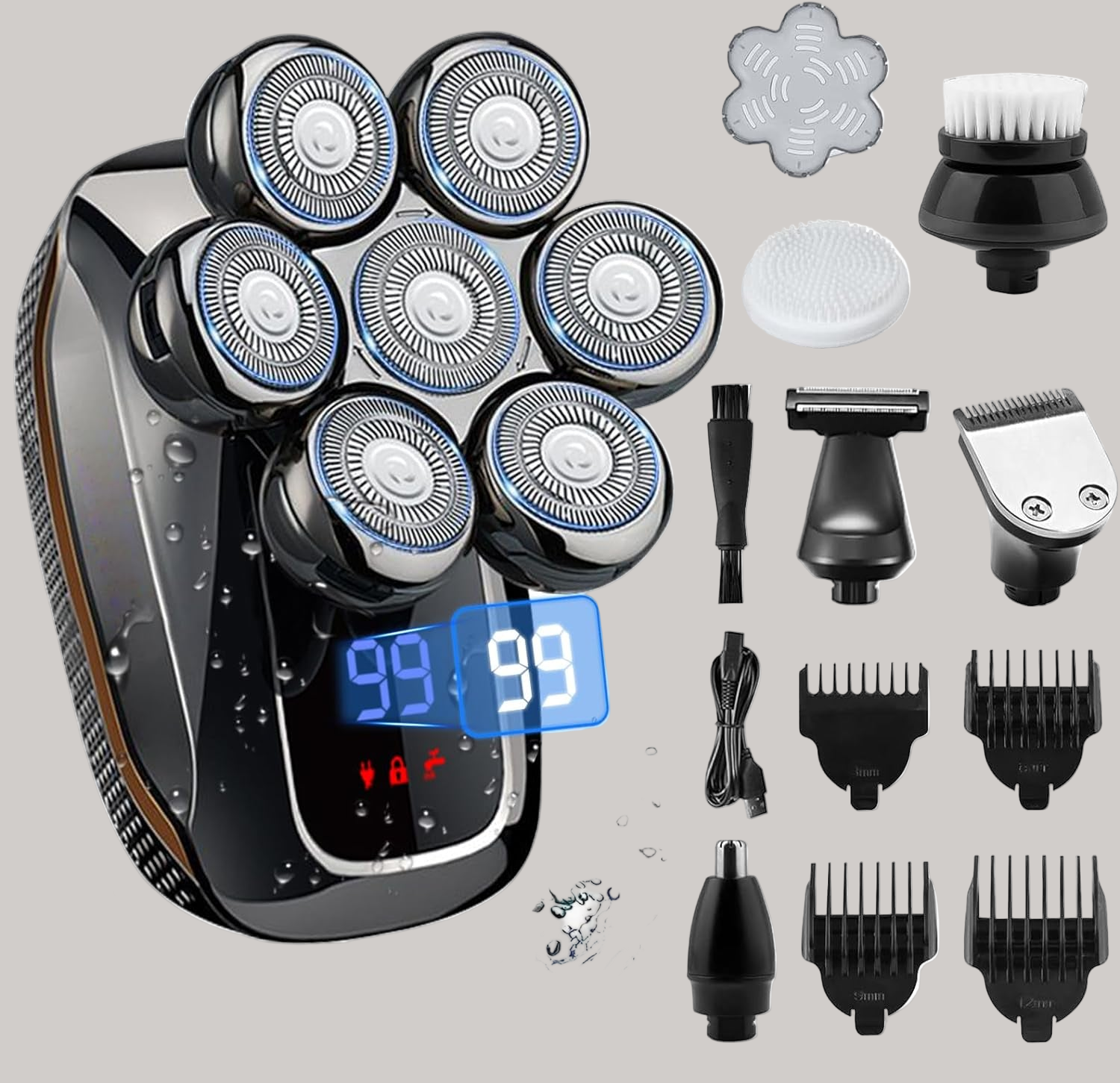 7-in-1 Electric Shaver for Men - Waterproof Rotary Razor with LED Display - smartchoices