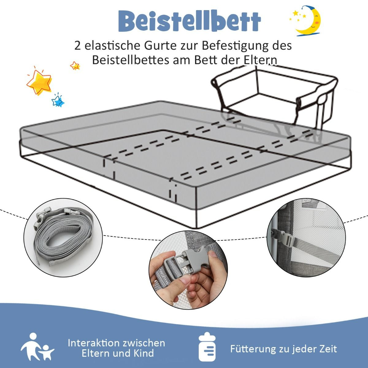 4 in 1 Mobiles Babybett Mit Moskitonetz & Matratze & 6 Verstellbaren Höhen Grau