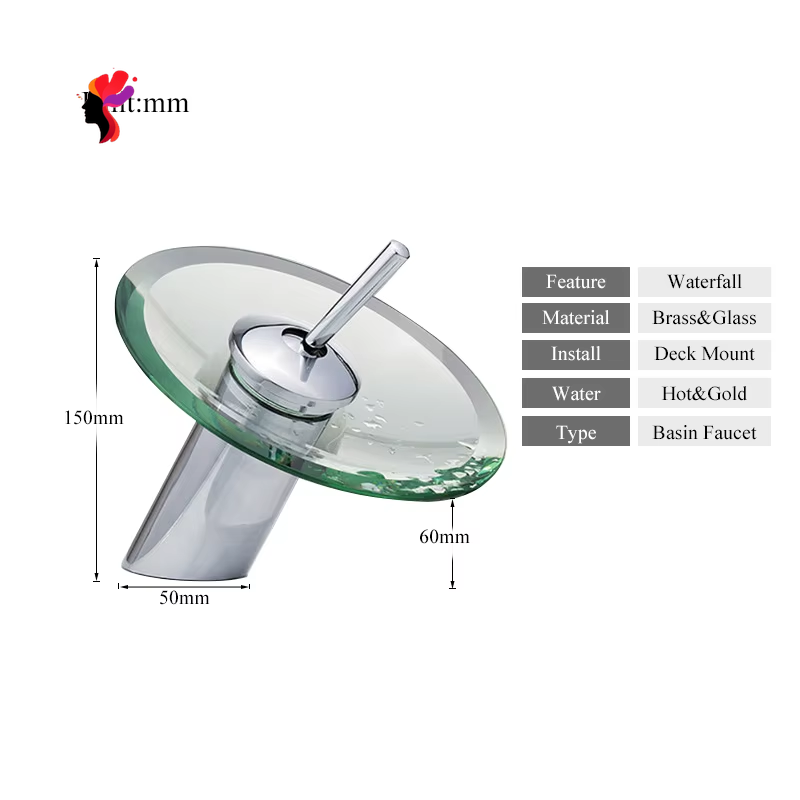  Glass Waterfall Bathroom Faucet
